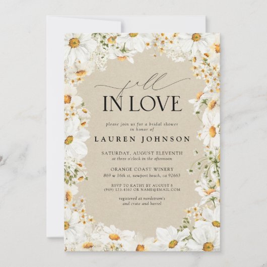 Rustikaler Daisy Rückgang der Liebe QR Code Brautp Einladung (Vorderseite)