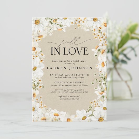 Rustikaler Daisy Rückgang der Liebe QR Code Brautp Einladung (Stehend Vorderseite)