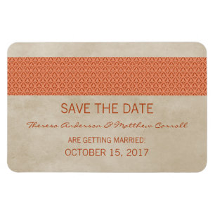 Rustikaler Damast Save-the-Date-Magnet, Orange Magnet