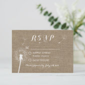 Rustikaler Dandelion blasst Burlap Wedding RSVP (Stehend Vorderseite)