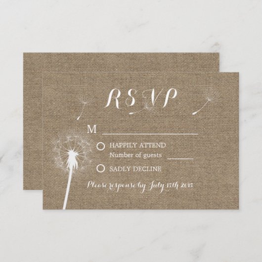 Rustikaler Dandelion blasst Burlap Wedding RSVP (Vorne/Hinten)