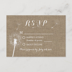 Rustikaler Dandelion blasst Burlap Wedding RSVP Karte