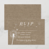 Rustikaler Dandelion blasst Burlap Wedding RSVP Karte (Vorne/Hinten)