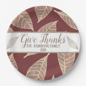 Rustikaler Dank Cream Blätter & Pear Red Pappteller (Vorderseite)