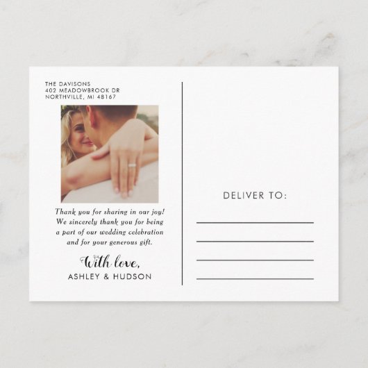 Rustikaler Dank, dass Sie Script Wedding Foto gebü Postkarte (Rückseite)