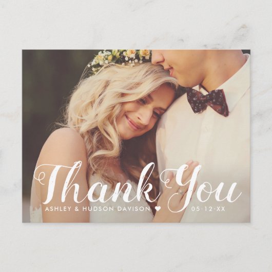 Rustikaler Dank, dass Sie Script Wedding Foto gebü Postkarte (Vorderseite)