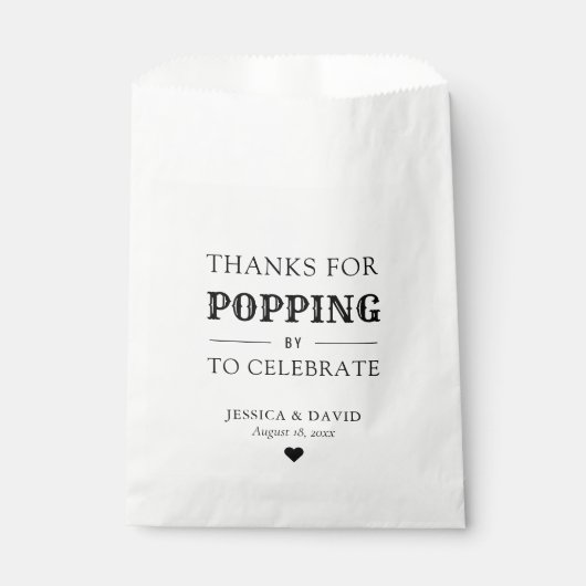 Rustikaler Dank für Popping bei Popcorn Wedding Geschenktütchen (Vorderseite)