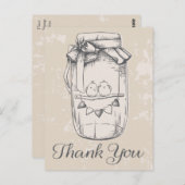 Rustikaler Dank Ihnen Mason Jar Lovebirds Tan Wedd Postkarte (Vorne/Hinten)