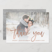 Rustikaler Dank | Imitats Rose Gold Wedding Foto Dankeskarte (Vorne/Hinten)