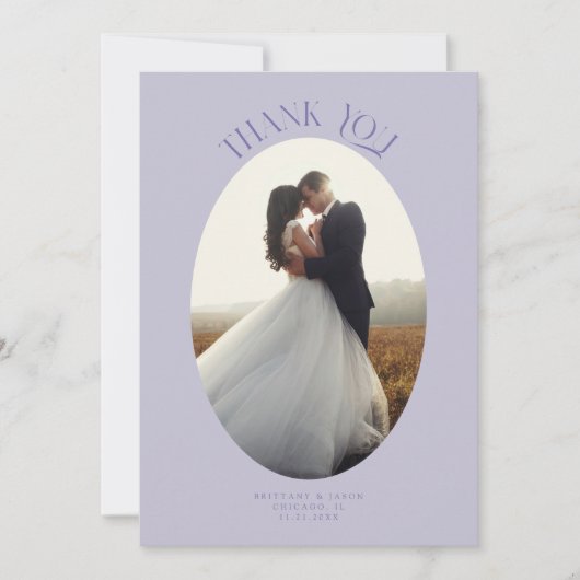 Rustikaler Dank Oval Frame Lilac Wedding Foto Dankeskarte (Vorderseite)