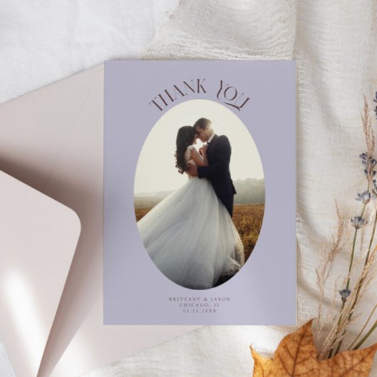 Rustikaler Dank Oval Frame Lilac Wedding Foto Dankeskarte