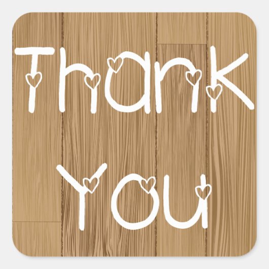 Rustikaler Dank und Herz für Holzkleber / Etikette Quadratischer Aufkleber (Vorderseite)