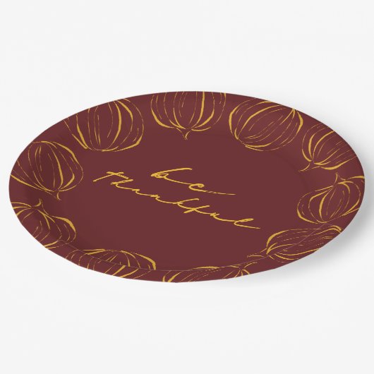 Rustikaler, dankbarer Pumpkin Frame Erntedank Pappteller (Schrägansicht)