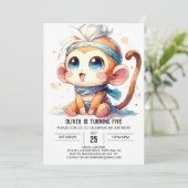 Rustikaler digitaler Affe Geburtstag Einladung (Stehend Vorderseite)