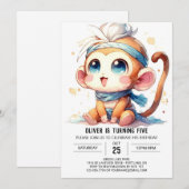 Rustikaler digitaler Affe Geburtstag Einladung (Vorne/Hinten)