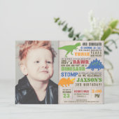 Rustikaler Dinosaurier Geburtstagsjunge Foto 1. Einladung (Stehend Vorderseite)