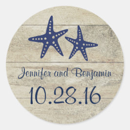 Rustikaler Driftwood Nautical Beach Marine Starfis Runder Aufkleber