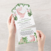 Rustikaler Dschungel Blütenpink Dinosaur Babydusch All In One Einladung (Abreißen)