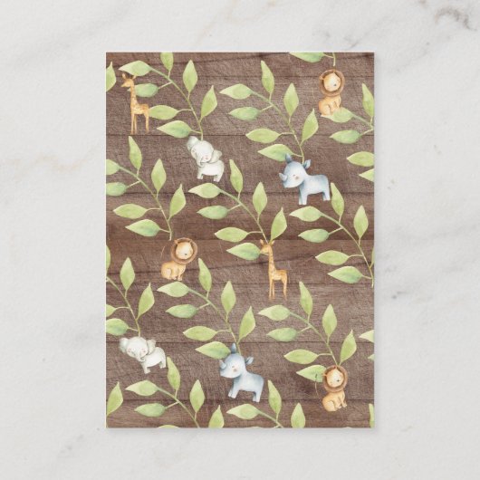 Rustikaler Dschungel-Kinderdusche Windelwanne Begleitkarte (Rückseite)