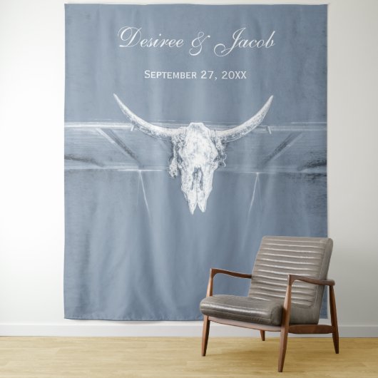 Rustikaler, dunkelblauer, weißer Western, Skulptur Wandteppich (Beispiel)