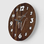 Rustikaler dunkelbrauner Holzfamilienname Mit Mono Große Wanduhr (Winkel)