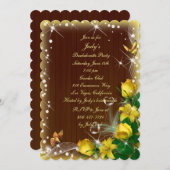 Rustikaler Dunkelholz-Gelb-Blütenblütenblüte Jungg Einladung (Vorne/Hinten)