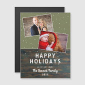 Rustikaler Dunkelholz-Schneeurlaub 2 FotoCollage C Magnetkarte (Vorne/Hinten)