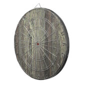 Rustikaler dunkler, gewitterter Holzboden Dartscheibe (Vorderseite rechts)