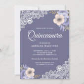Rustikaler Dusty Lila Floral Lace Quinceanera Einladung (Vorderseite)