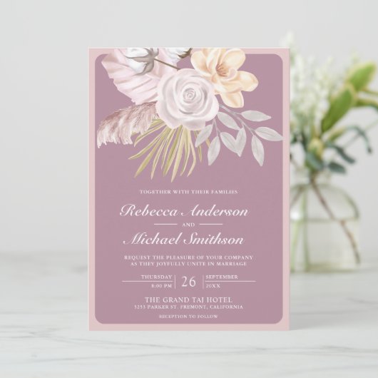 Rustikaler Dusty Mauve Pink Floral QR Code Hochzei Einladung (Stehend Vorderseite)