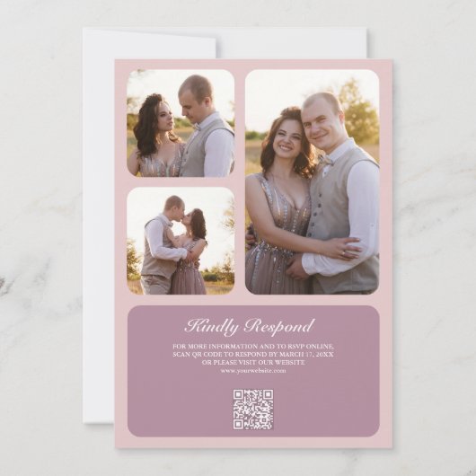 Rustikaler Dusty Mauve Pink Floral QR Code Hochzei Einladung (Rückseite)