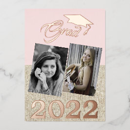 Rustikaler Dusty Pink Graduate 2 Foto Abschluss Folieneinladung