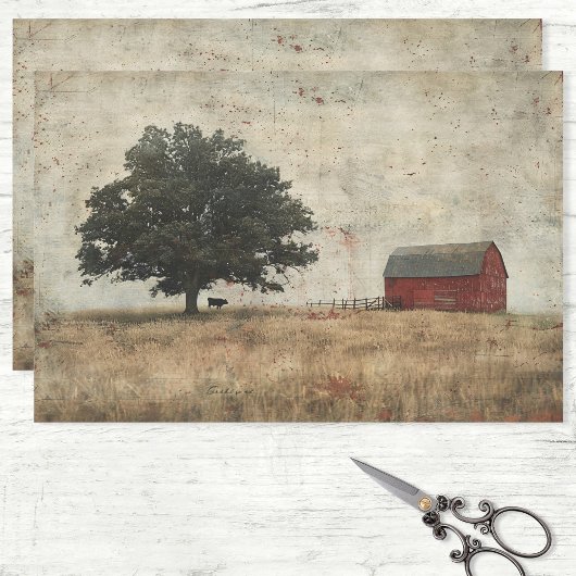 Rustikaler Eichenbaum und Kuhmalerei Seidenpapier