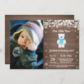 Rustikaler Eisbär Winterbote Geburtstags-Foto Einladung (Vorne/Hinten)