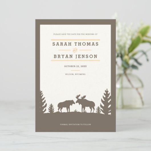 Rustikaler Elch im Wald Save The Date (Stehend Vorderseite)