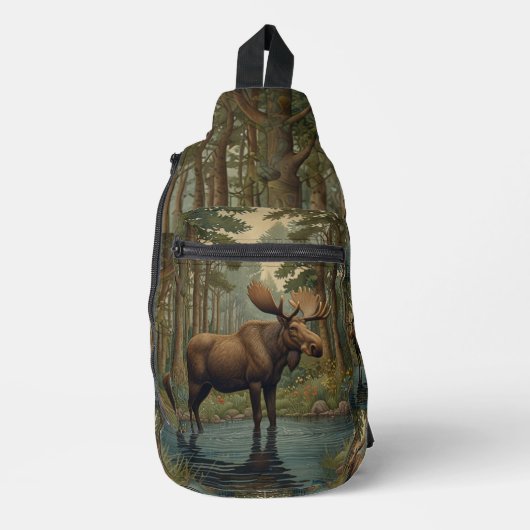 Rustikaler Elchbrunnen-Waldwaldsee Crossbody Bag (Vorderseite)