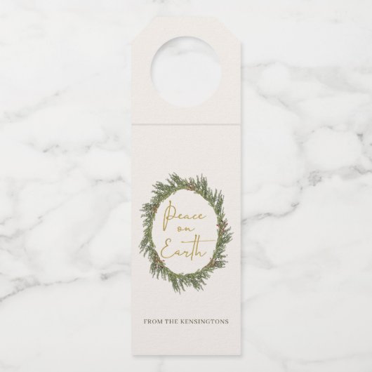 Rustikaler Eleganter Weihnachtskranz Weltfrieden Flaschenanhänger (Vorderseite)