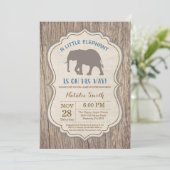Rustikaler Elephant Baby Shower Einladung Junge (Stehend Vorderseite)