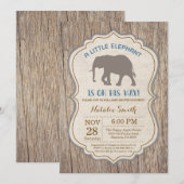 Rustikaler Elephant Baby Shower Einladung Junge (Vorne/Hinten)