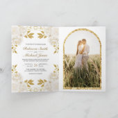 Rustikaler Elfenbein-Blumen-Gold-Glitter-QR-Code-H Einladung (Innenseite)