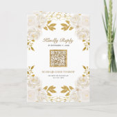 Rustikaler Elfenbein-Blumen-Gold-Glitter-QR-Code-H Einladung (Rückseite)