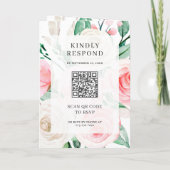 Rustikaler Elfenbein-Rosa-Blumen-Hochzeits-QR-Code Einladung (Rückseite)