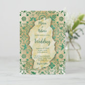 Rustikaler Emerald Green Tiles Mexican Wedding Inv Einladung (Stehend Vorderseite)