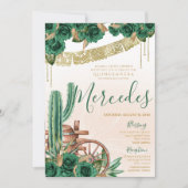 Rustikaler Emerald Green Western Charro Quinceaner Einladung (Vorderseite)