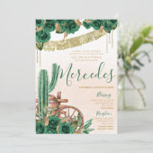 Rustikaler Emerald Green Western Charro Quinceaner Einladung (Stehend Vorderseite)