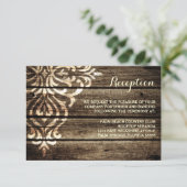 Rustikaler Empfang für HolzDamast Hochzeit Begleitkarte (Stehend Vorderseite)
