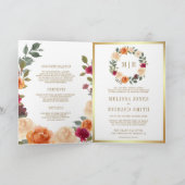 Rustikaler, erdiger Blumenkranz QR-Code Hochzeit Einladung (Innenseite)