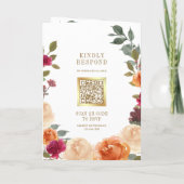 Rustikaler, erdiger Blumenkranz QR-Code Hochzeit Einladung (Rückseite)