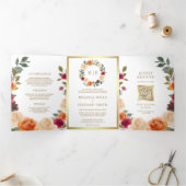 Rustikaler, erdiger, blumenreicher QR-Code Hochzei Dreifach Gefaltete Einladung (Innenseite)