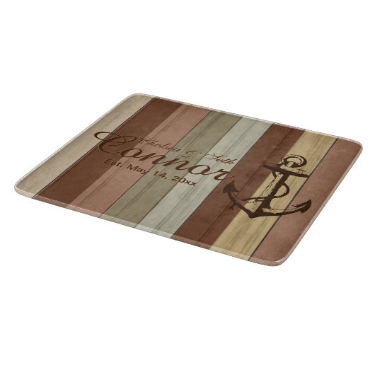 Rustikaler Erdton hölzerne Seestreifen u. Anker Schneidebrett (Ecke)